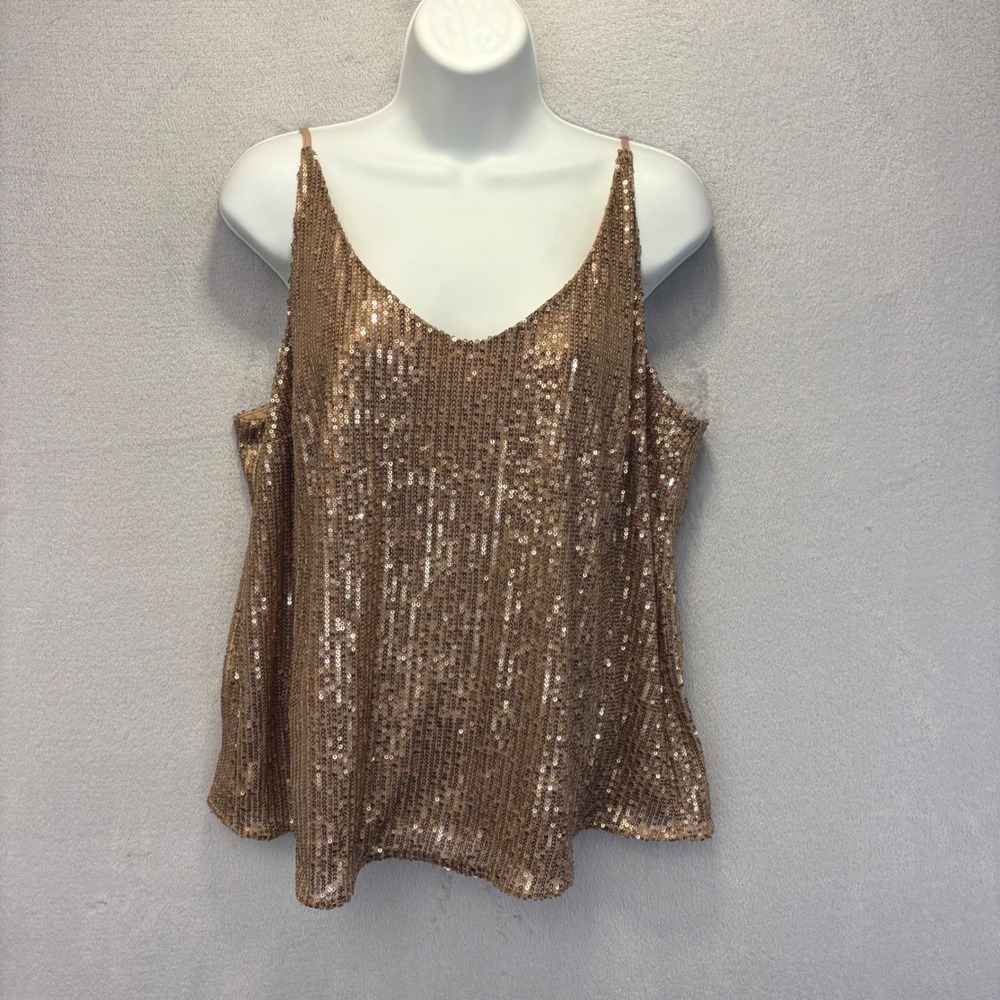 Banana Republic Gold Sequin Cami Tank Top Womens Large Holiday New Years Party